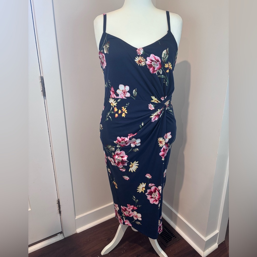 Nine Britton Navy Floral Midi Dress 1X – Knot Front Sleeveless Sundress